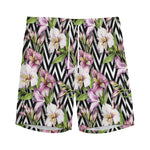 Purple Alstroemeria Zigzag Pattern Print Men's Sports Shorts