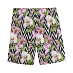 Purple Alstroemeria Zigzag Pattern Print Men's Sports Shorts