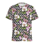 Purple Alstroemeria Zigzag Pattern Print Men's Sports T-Shirt