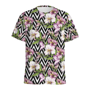 Purple Alstroemeria Zigzag Pattern Print Men's Sports T-Shirt