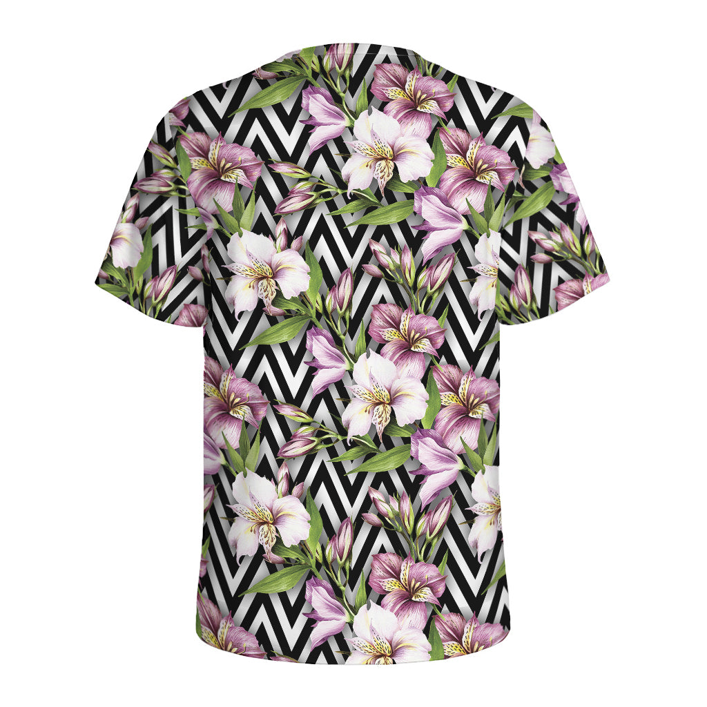 Purple Alstroemeria Zigzag Pattern Print Men's Sports T-Shirt