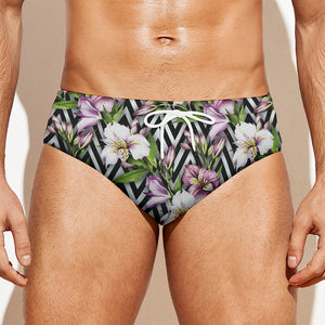 Purple Alstroemeria Zigzag Pattern Print Men's Swim Briefs