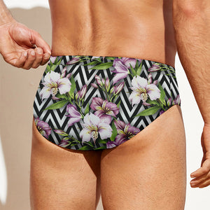 Purple Alstroemeria Zigzag Pattern Print Men's Swim Briefs