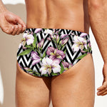 Purple Alstroemeria Zigzag Pattern Print Men's Swim Briefs
