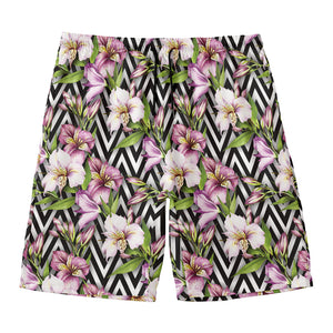 Purple Alstroemeria Zigzag Pattern Print Men's Swim Trunks