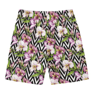 Purple Alstroemeria Zigzag Pattern Print Men's Swim Trunks