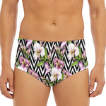 Purple Alstroemeria Zigzag Pattern Print Men's Triangle Swim Briefs