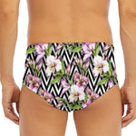 Purple Alstroemeria Zigzag Pattern Print Men's Triangle Swim Briefs