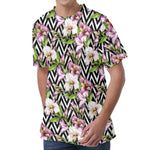 Purple Alstroemeria Zigzag Pattern Print Men's Velvet T-Shirt