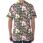 Purple Alstroemeria Zigzag Pattern Print Men's Velvet T-Shirt