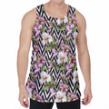 Purple Alstroemeria Zigzag Pattern Print Men's Velvet Tank Top