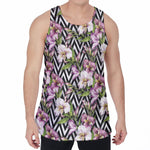 Purple Alstroemeria Zigzag Pattern Print Men's Velvet Tank Top