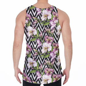 Purple Alstroemeria Zigzag Pattern Print Men's Velvet Tank Top