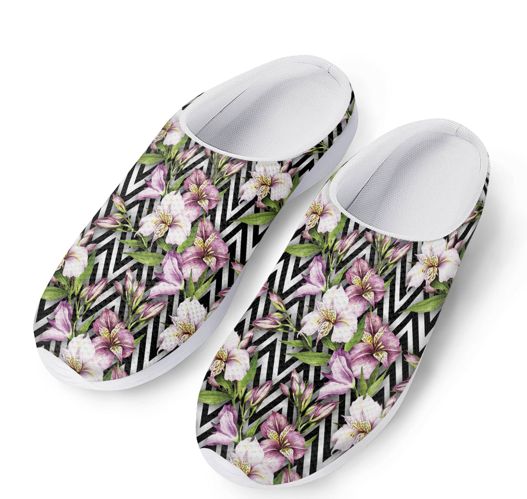Purple Alstroemeria Zigzag Pattern Print Mesh Casual Shoes