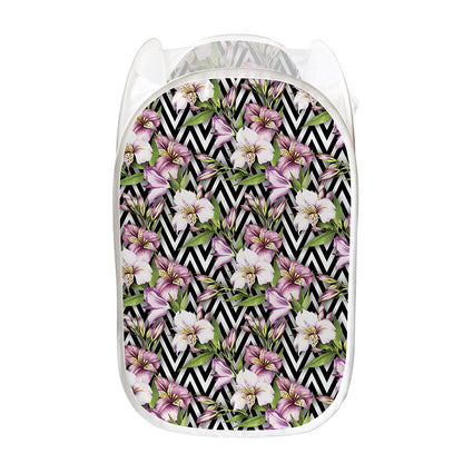 Purple Alstroemeria Zigzag Pattern Print Mesh Laundry Hamper