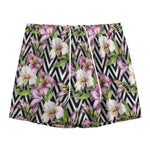 Purple Alstroemeria Zigzag Pattern Print Mesh Shorts