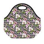 Purple Alstroemeria Zigzag Pattern Print Neoprene Lunch Bag