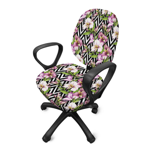 Purple Alstroemeria Zigzag Pattern Print Office Chair Cover