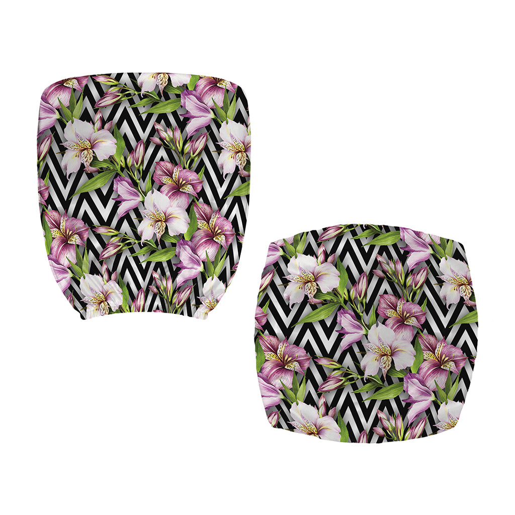 Purple Alstroemeria Zigzag Pattern Print Office Chair Cover