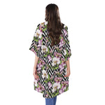 Purple Alstroemeria Zigzag Pattern Print Open Front Beach Cover Up