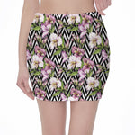Purple Alstroemeria Zigzag Pattern Print Pencil Mini Skirt