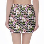 Purple Alstroemeria Zigzag Pattern Print Pencil Mini Skirt