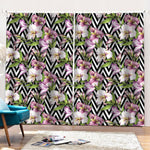 Purple Alstroemeria Zigzag Pattern Print Pencil Pleat Curtains