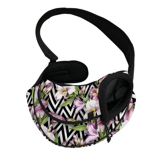 Purple Alstroemeria Zigzag Pattern Print Pet Sling Carrier