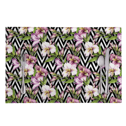Purple Alstroemeria Zigzag Pattern Print Placemat
