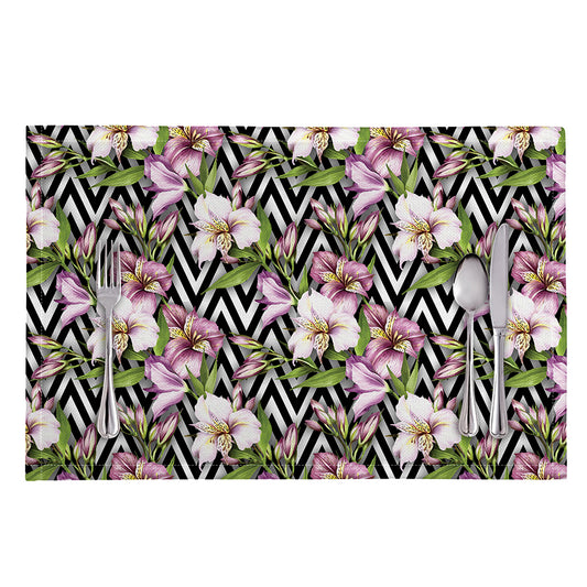 Purple Alstroemeria Zigzag Pattern Print Placemat