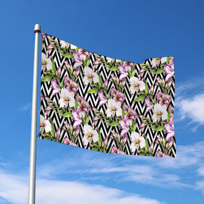 Purple Alstroemeria Zigzag Pattern Print Polyester Flag