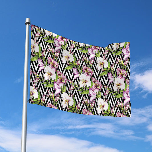 Purple Alstroemeria Zigzag Pattern Print Polyester Flag