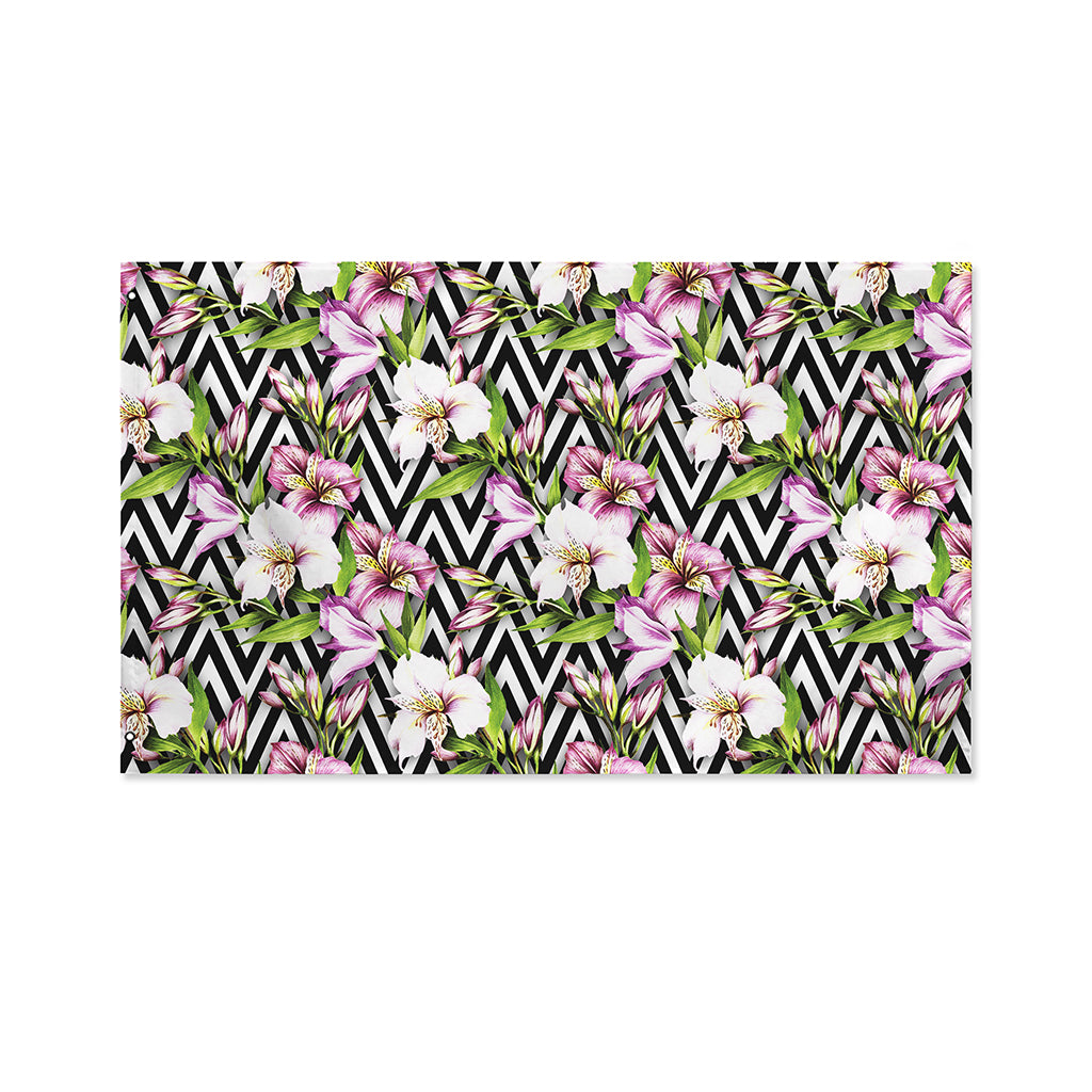 Purple Alstroemeria Zigzag Pattern Print Polyester Flag