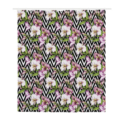 Purple Alstroemeria Zigzag Pattern Print Polyester Shower Curtain