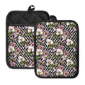 Purple Alstroemeria Zigzag Pattern Print Pot Holders With Pocket