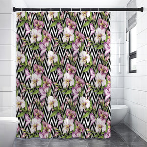 Purple Alstroemeria Zigzag Pattern Print Premium Shower Curtain