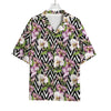 Purple Alstroemeria Zigzag Pattern Print Rayon Hawaiian Shirt