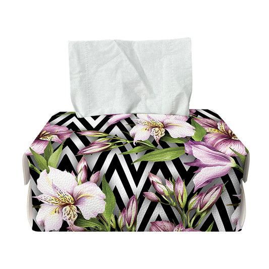 Purple Alstroemeria Zigzag Pattern Print Rectangle Tissue Box Cover