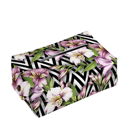 Purple Alstroemeria Zigzag Pattern Print Rectangle Tissue Box Cover