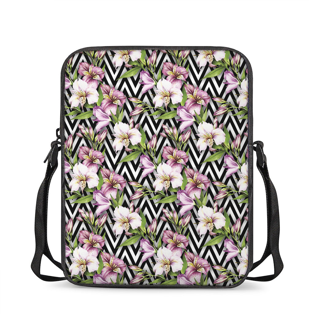 Purple Alstroemeria Zigzag Pattern Print Rectangular Crossbody Bag