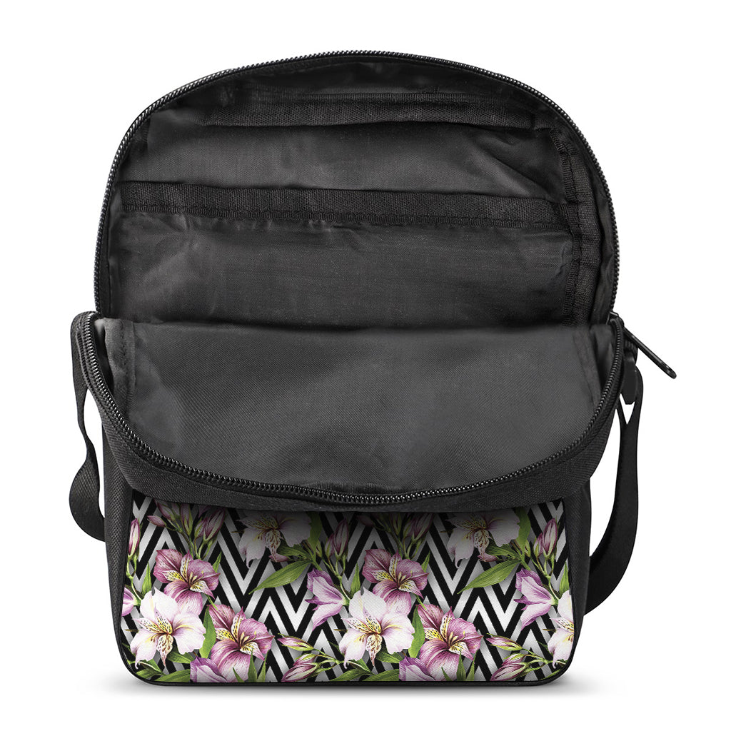 Purple Alstroemeria Zigzag Pattern Print Rectangular Crossbody Bag