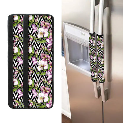 Purple Alstroemeria Zigzag Pattern Print Refrigerator Handle Covers