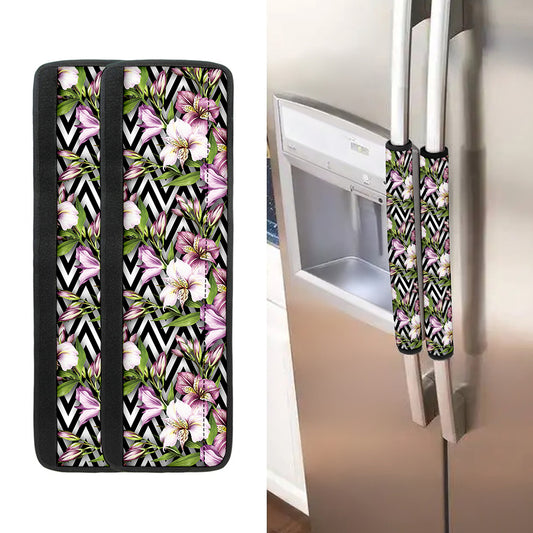 Purple Alstroemeria Zigzag Pattern Print Refrigerator Handle Covers