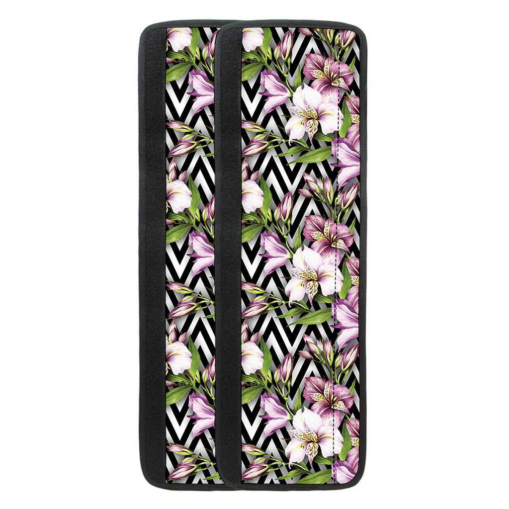 Purple Alstroemeria Zigzag Pattern Print Refrigerator Handle Covers