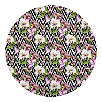 Purple Alstroemeria Zigzag Pattern Print Round Blanket