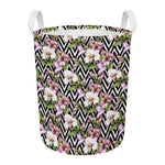 Purple Alstroemeria Zigzag Pattern Print Round Laundry Basket