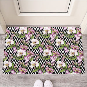 Purple Alstroemeria Zigzag Pattern Print Rubber Doormat