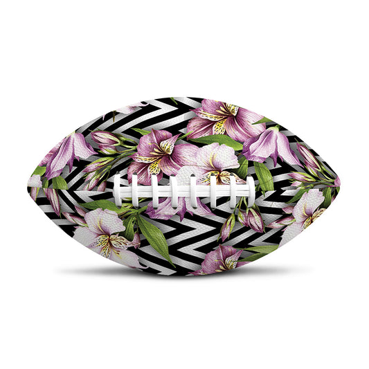 Purple Alstroemeria Zigzag Pattern Print Rugby Ball
