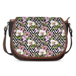 Purple Alstroemeria Zigzag Pattern Print Saddle Bag