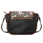 Purple Alstroemeria Zigzag Pattern Print Saddle Bag